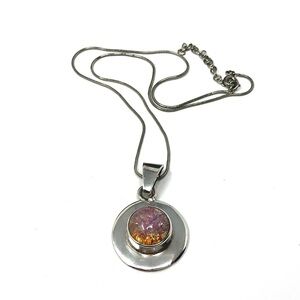 Mexico sterling silver 925 and opal modernist pendant necklace